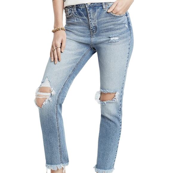 KANCAN Blue Vintage High Rise Distressed Slim Straight Ankle Jeans - Picture 1 of 12